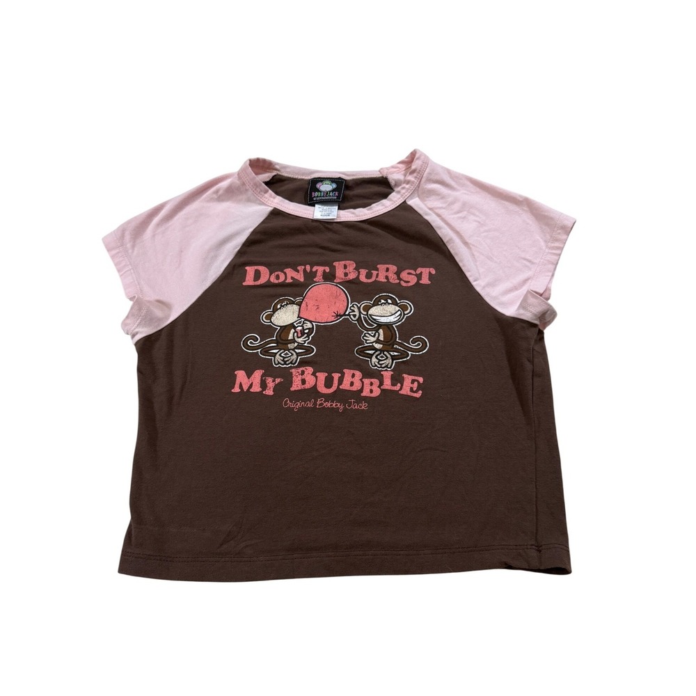 Bobby Jack Tee Brown Dont Burst My Bubble Y2K Monkey Graphic 2000s Retro Cute M